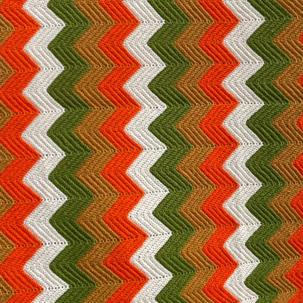 Handmade Afghan Chevron Zigzag Pattern Crochet Blanket Throw Earth Tones 66 X 46 - Picture 3 of 5